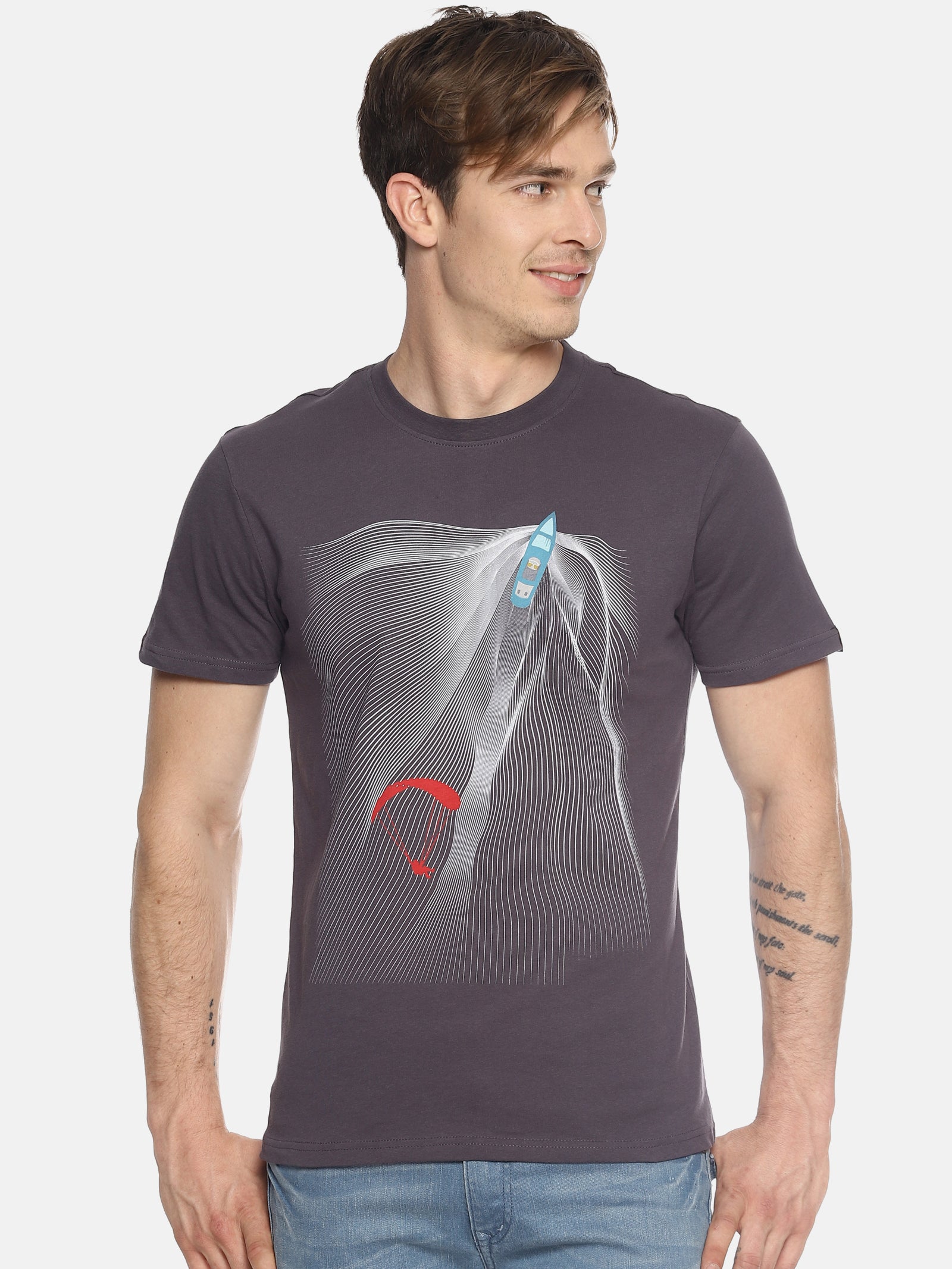 Wolfpack Men Dark Grey Printed T-Shirt Wolfpack