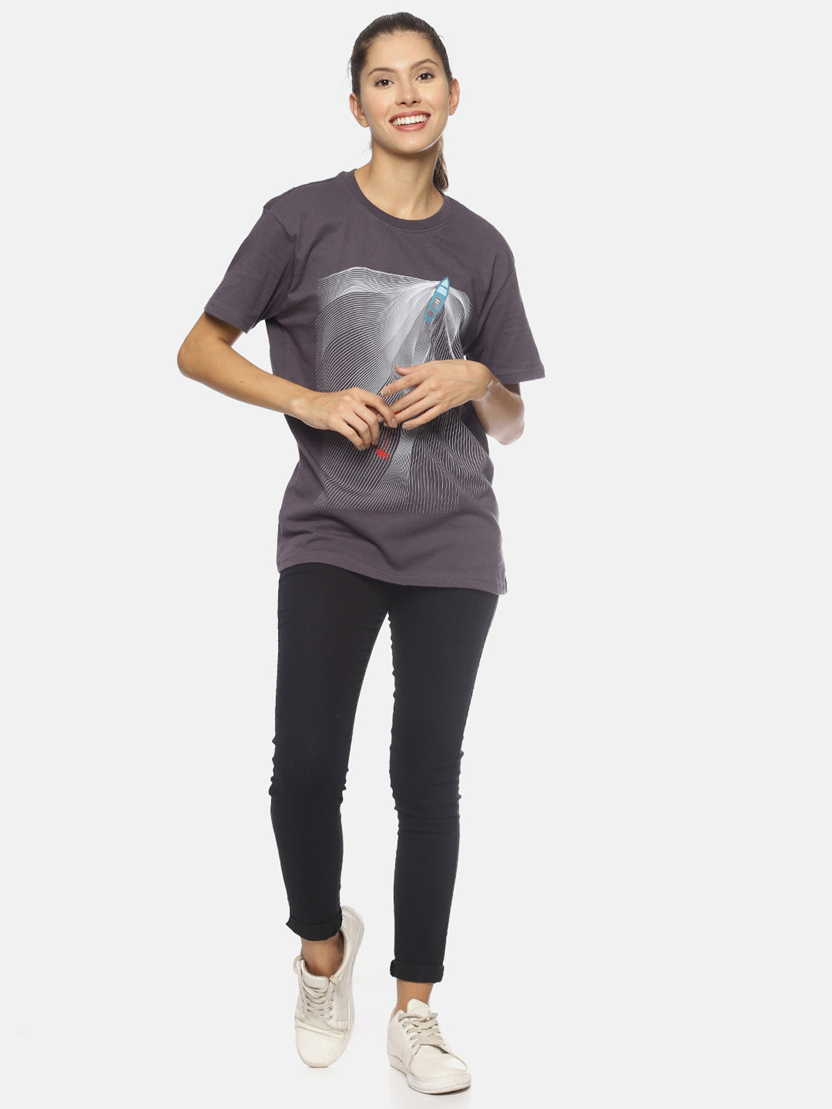 Wolfpack Women Dark Grey Parasailing Printed T-Shirt Wolfpack
