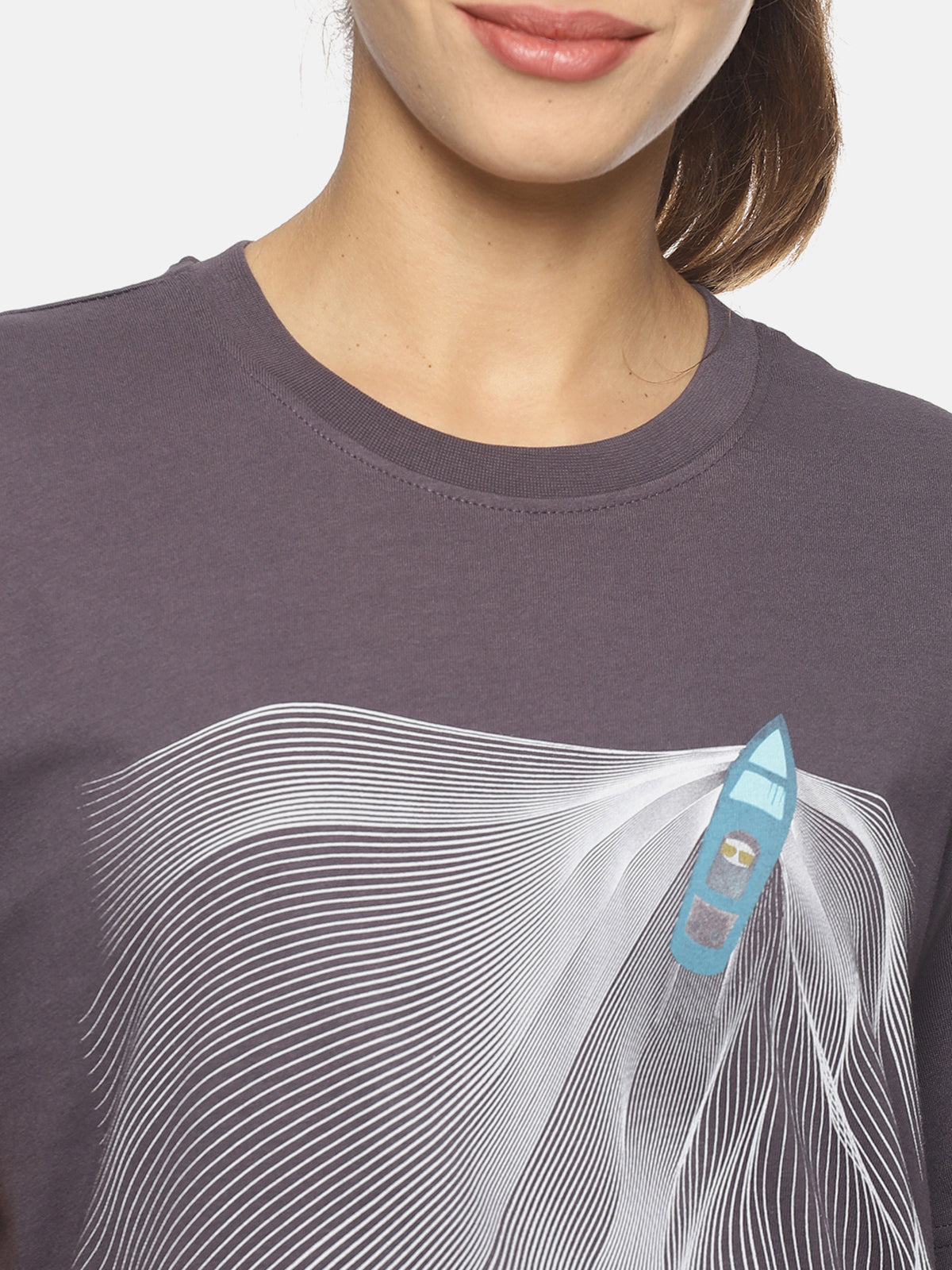 Wolfpack Women Dark Grey Parasailing Printed T-Shirt Wolfpack