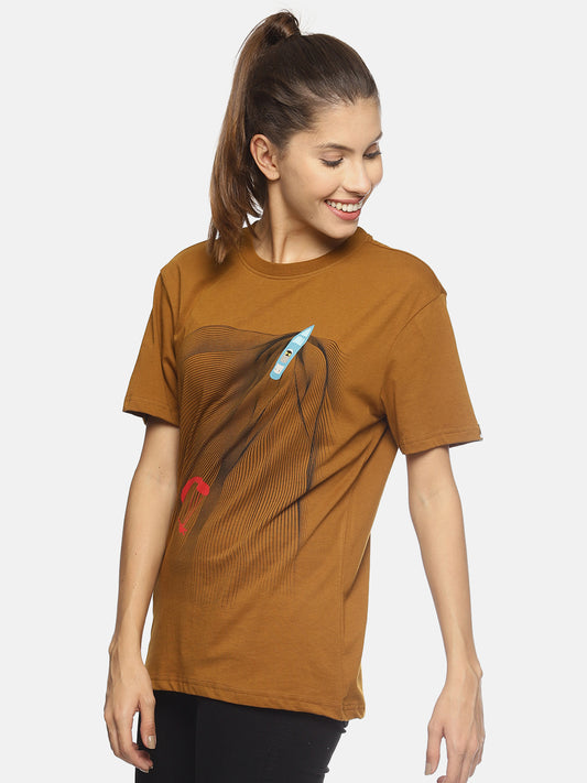 Wolfpack Women Golden Brown Parasailing Printed T-Shirt Wolfpack