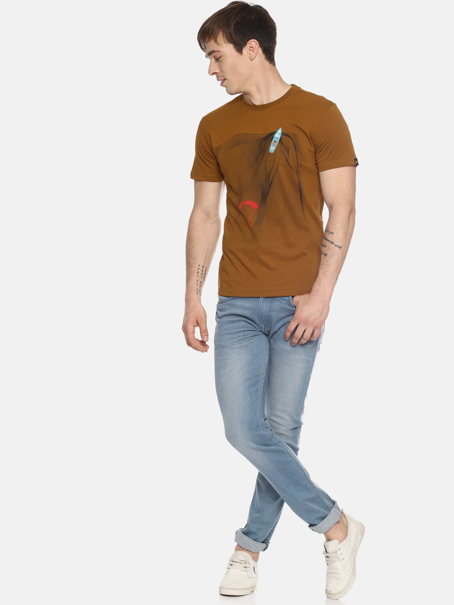 Wolfpack Men Brown Printed T-Shirt Wolfpack