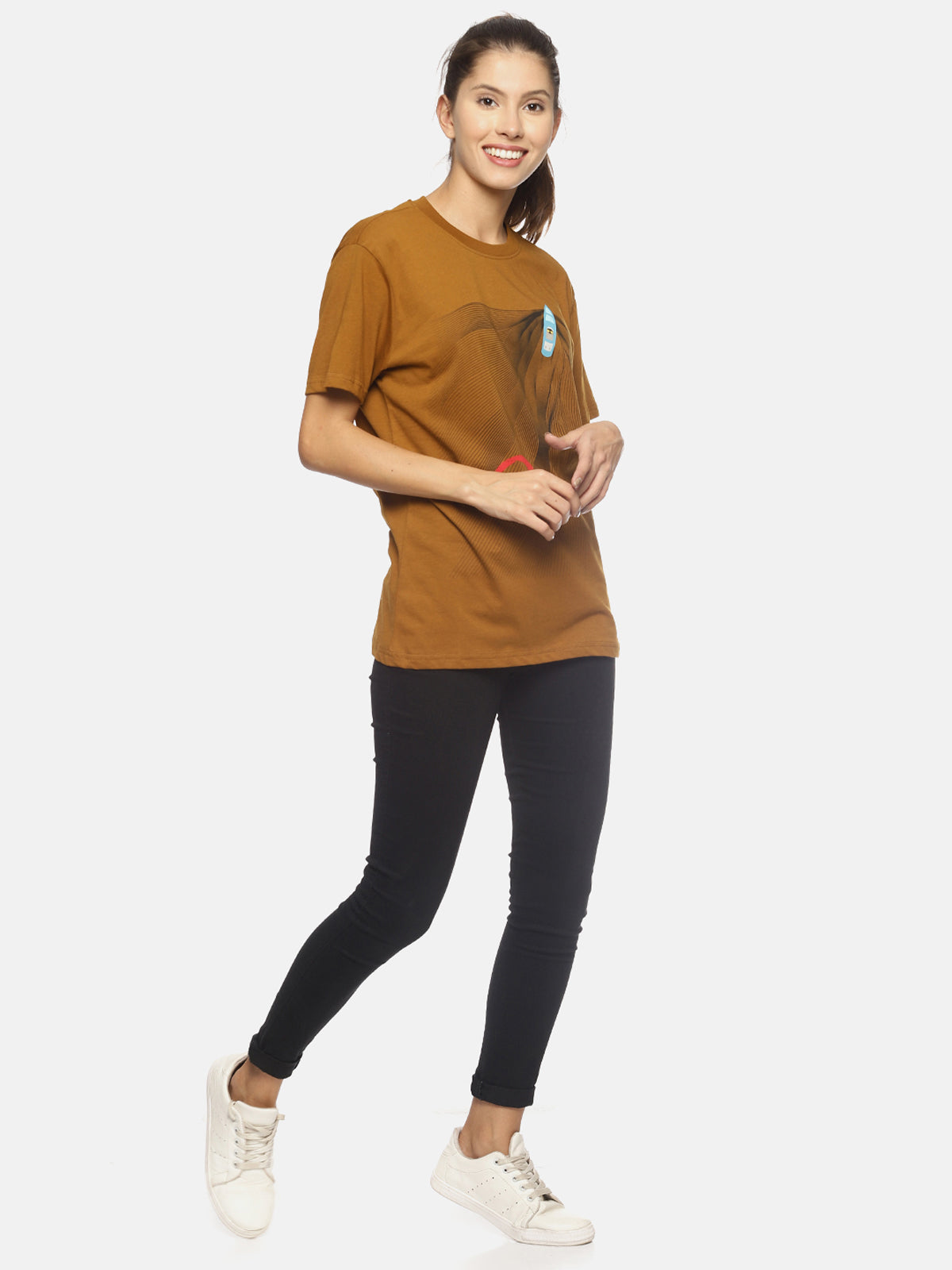 Wolfpack Women Golden Brown Parasailing Printed T-Shirt Wolfpack