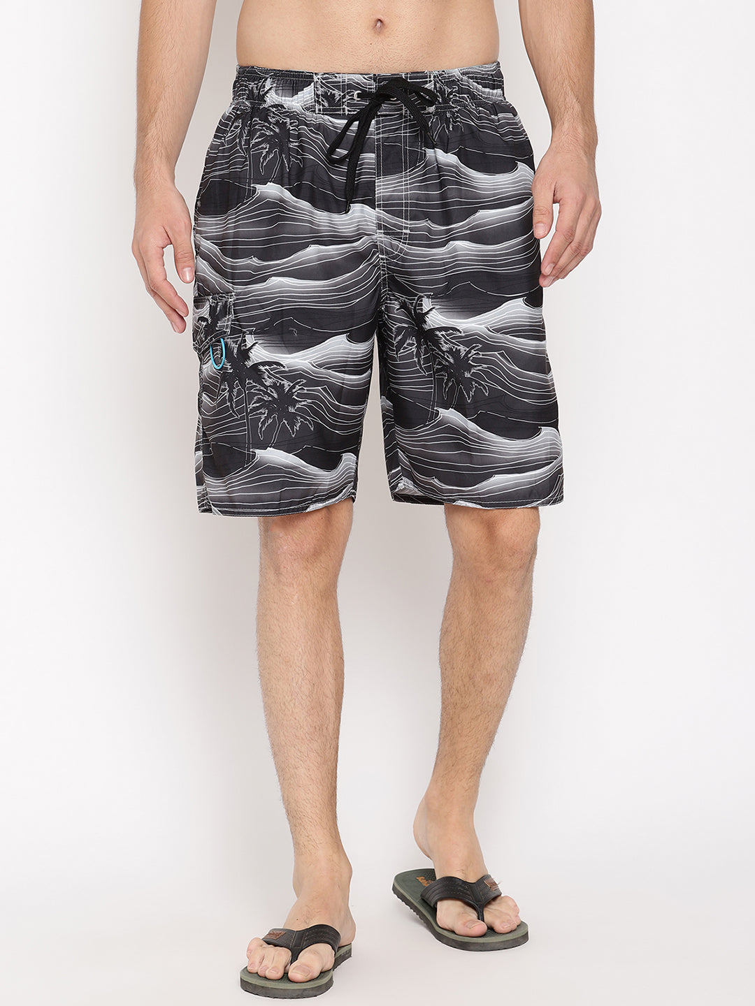 Wolfpack Men Black Coconut Print Swim Shorts Wolfpack