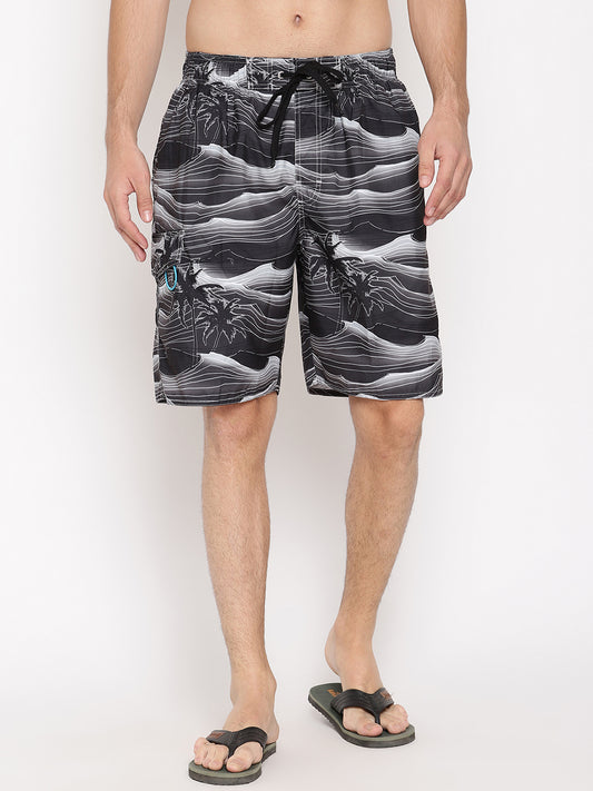 Wolfpack Men Black Coconut Print Swim Shorts Wolfpack