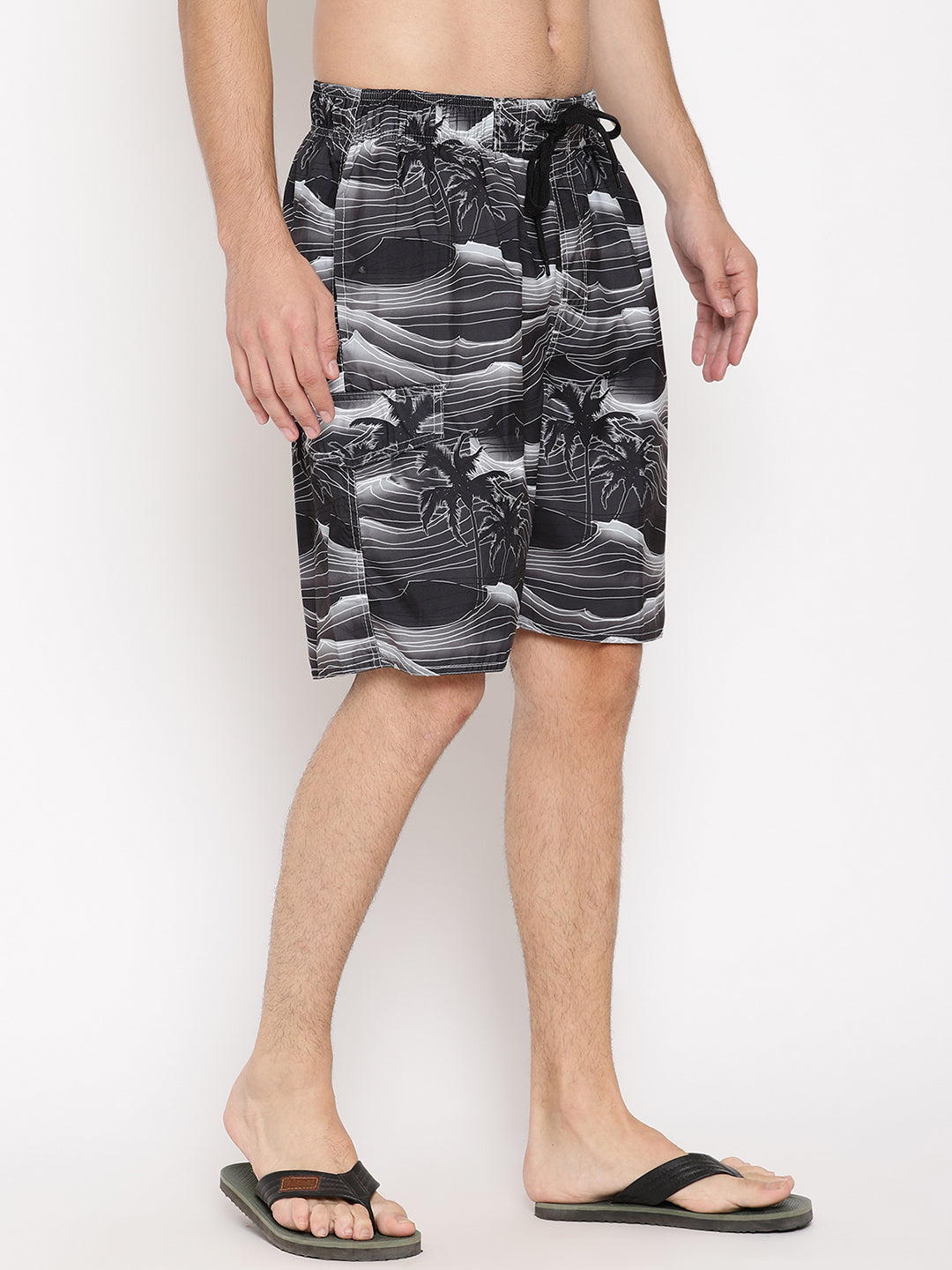 Wolfpack Men Black Coconut Print Swim Shorts Wolfpack