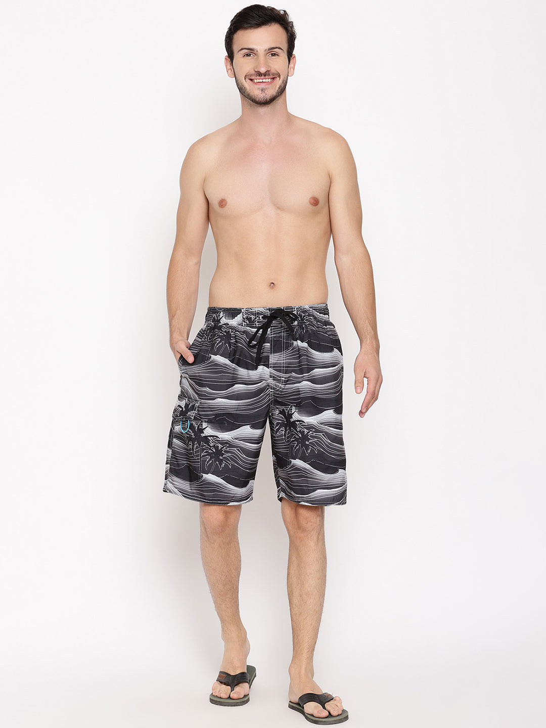 Wolfpack Men Black Coconut Print Swim Shorts Wolfpack