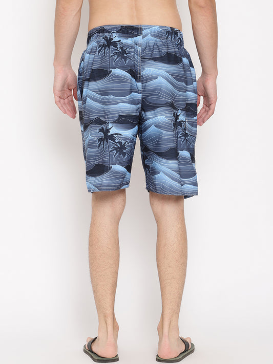 Wolfpack Men Blue Coconut Print Swim Shorts Wolfpack