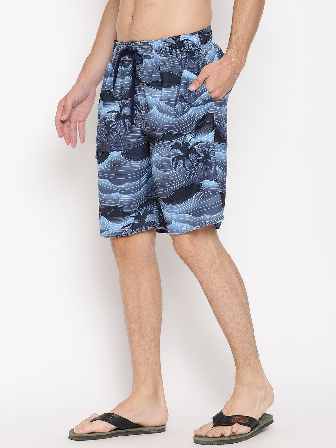 Wolfpack Men Blue Coconut Print Swim Shorts Wolfpack