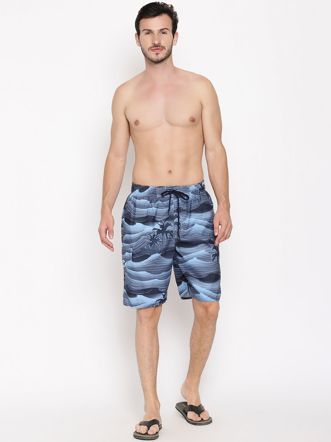 Wolfpack Men Blue Coconut Print Swim Shorts Wolfpack