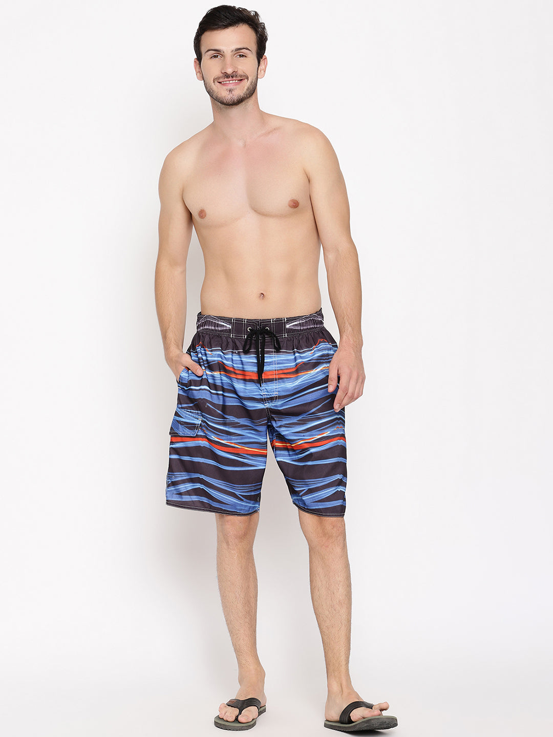 Wolfpack Men Blue with Black Print Swim Shorts Wolfpack