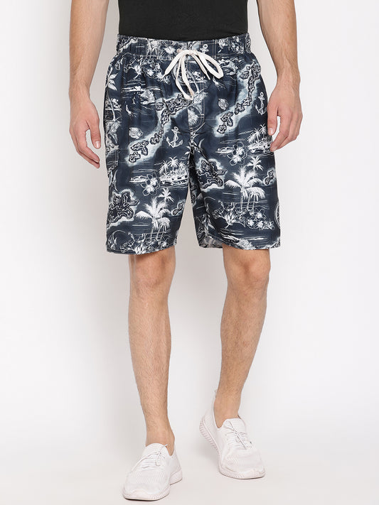 Wolfpack Men Black Compass Print Swim Shorts Wolfpack