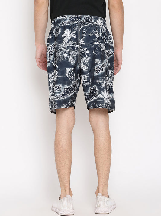 Wolfpack Men Black Compass Print Swim Shorts Wolfpack