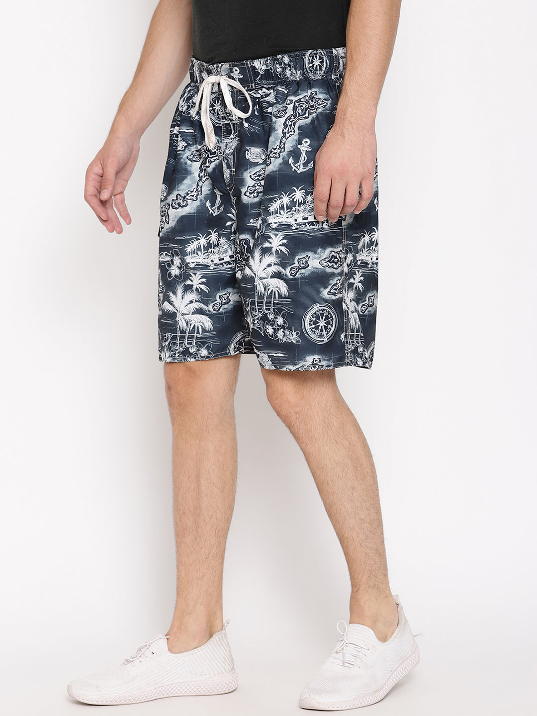 Wolfpack Men Black Compass Print Swim Shorts Wolfpack