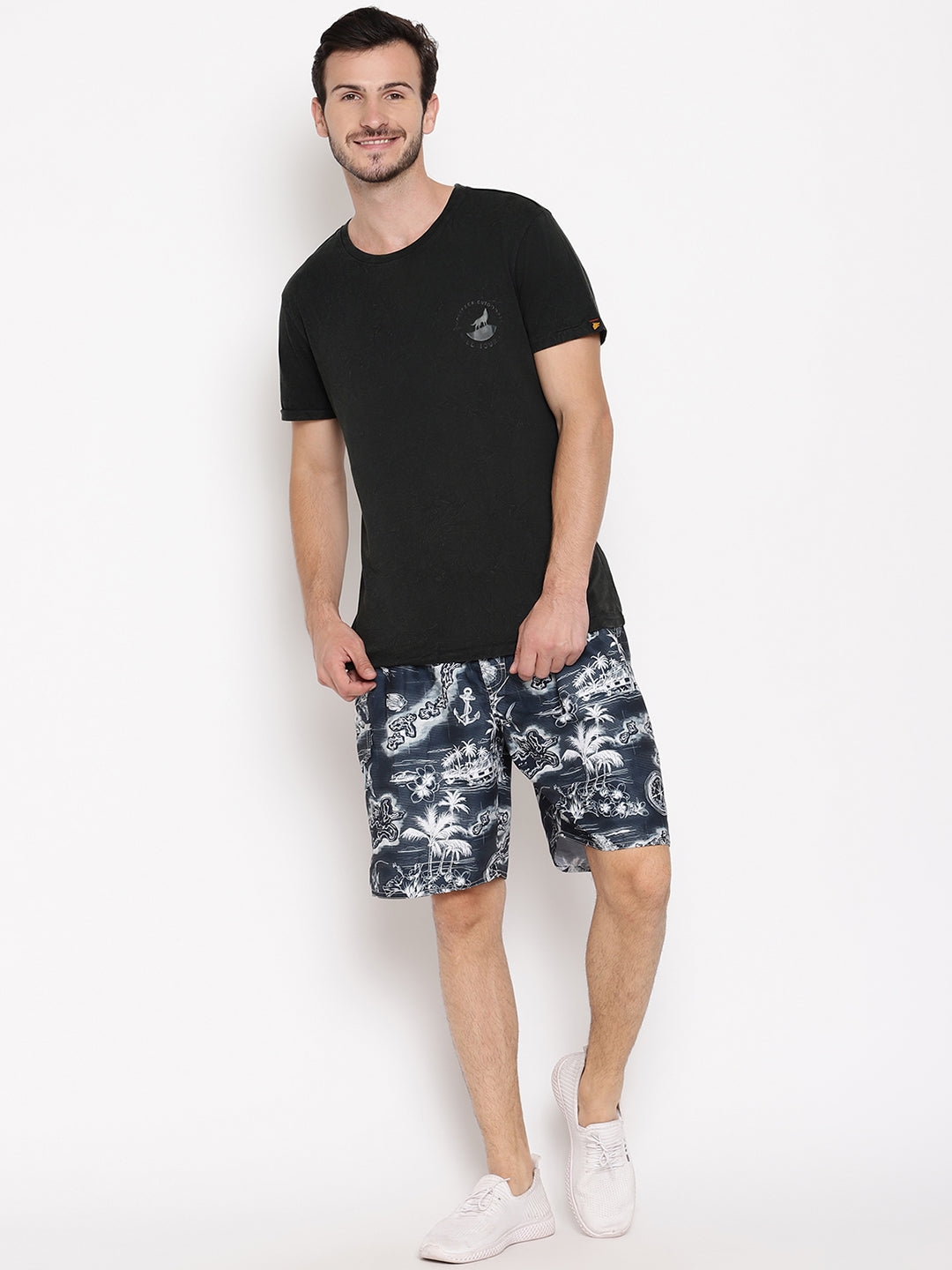 Wolfpack Men Black Compass Print Swim Shorts Wolfpack