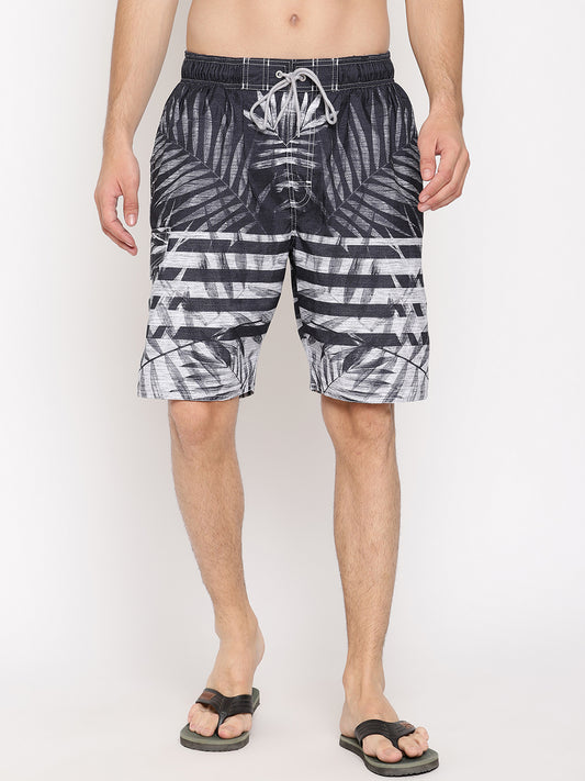 Wolfpack Men Grey Leaf Print Swim Shorts Wolfpack