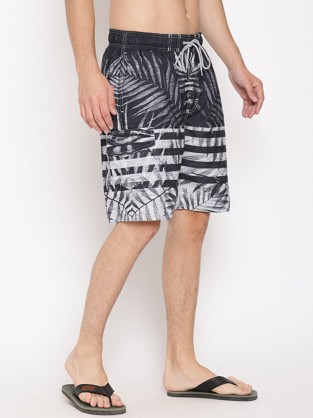 Wolfpack Men Grey Leaf Print Swim Shorts Wolfpack