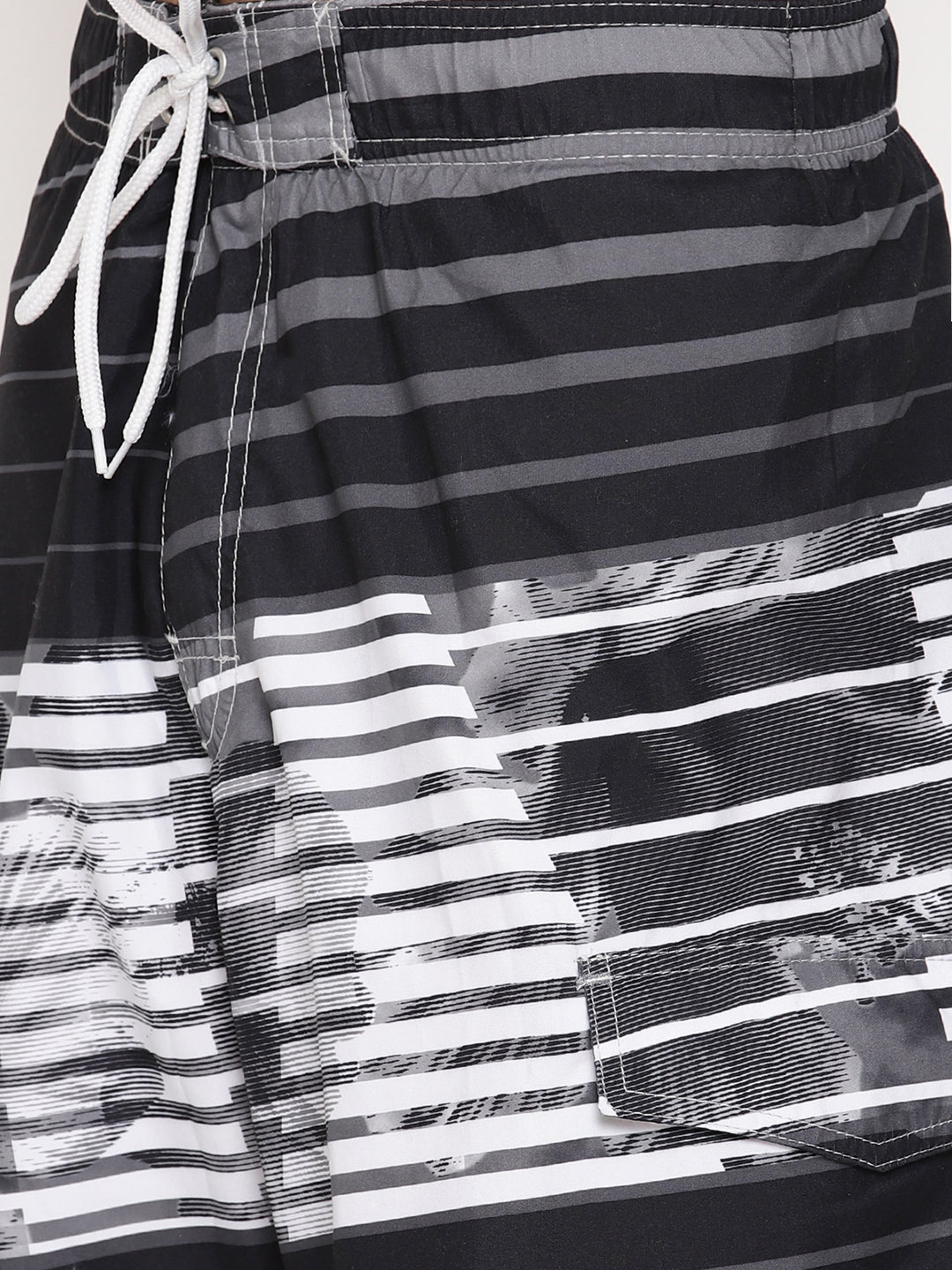 Wolfpack Men White and Grey Striped Print Swim Shorts Wolfpack