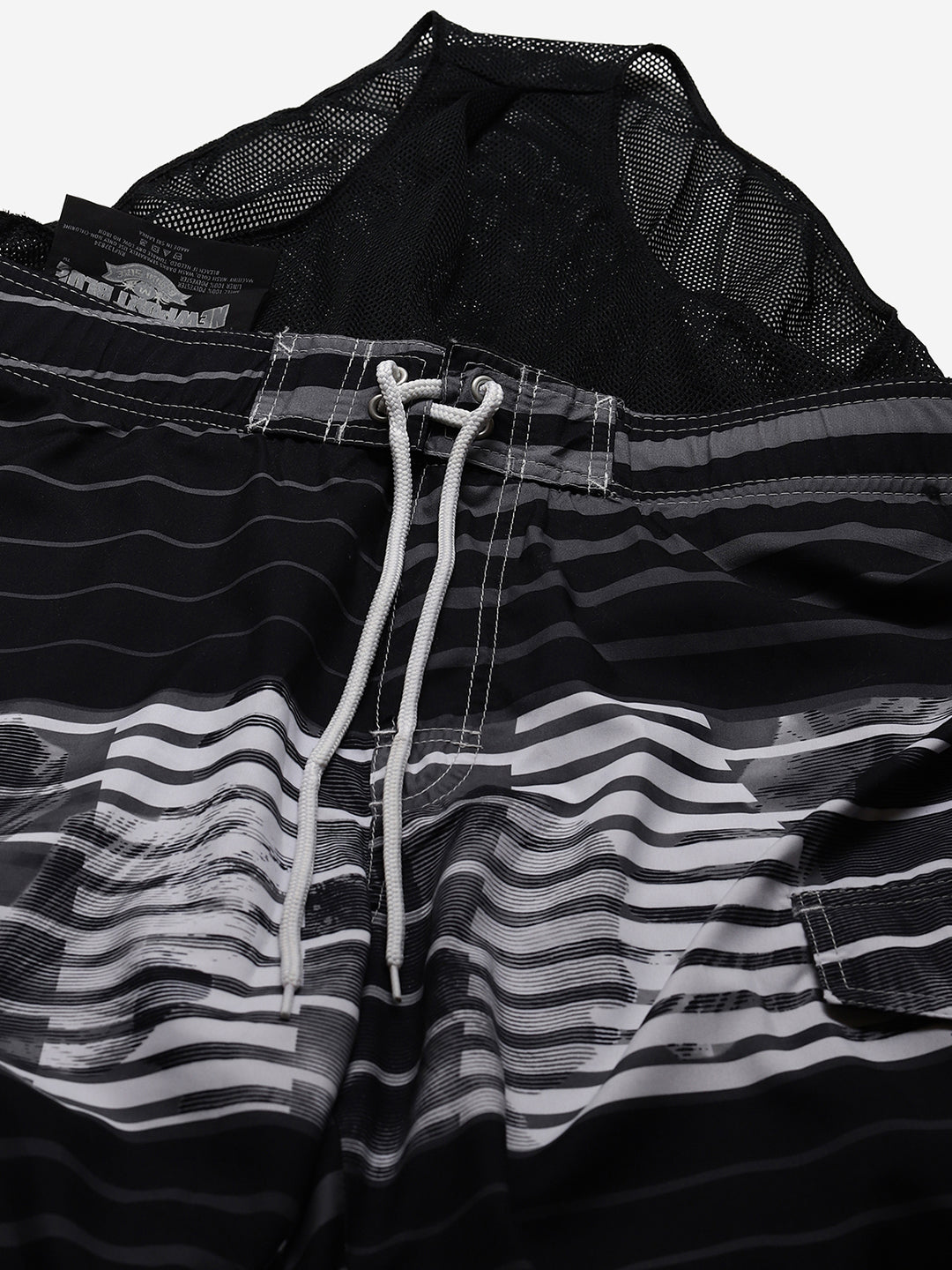 Wolfpack Men White and Grey Striped Print Swim Shorts Wolfpack