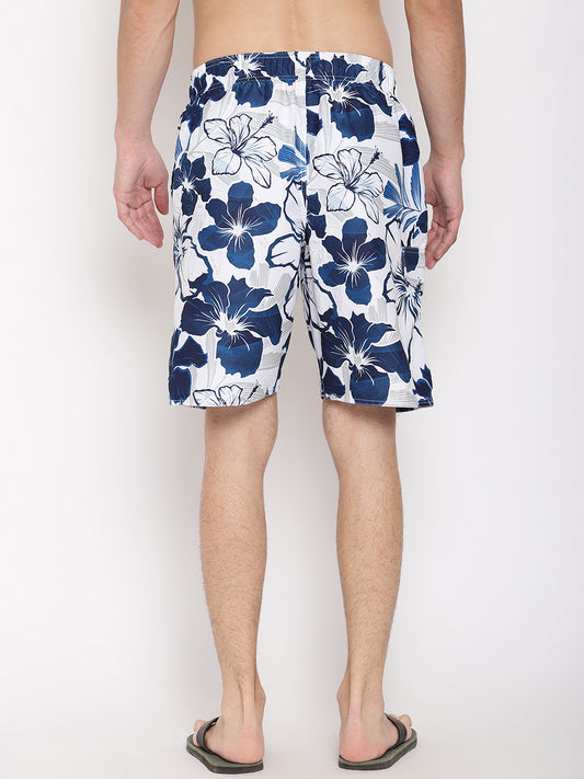 Wolfpack Men White Flower Print Swim Shorts Wolfpack