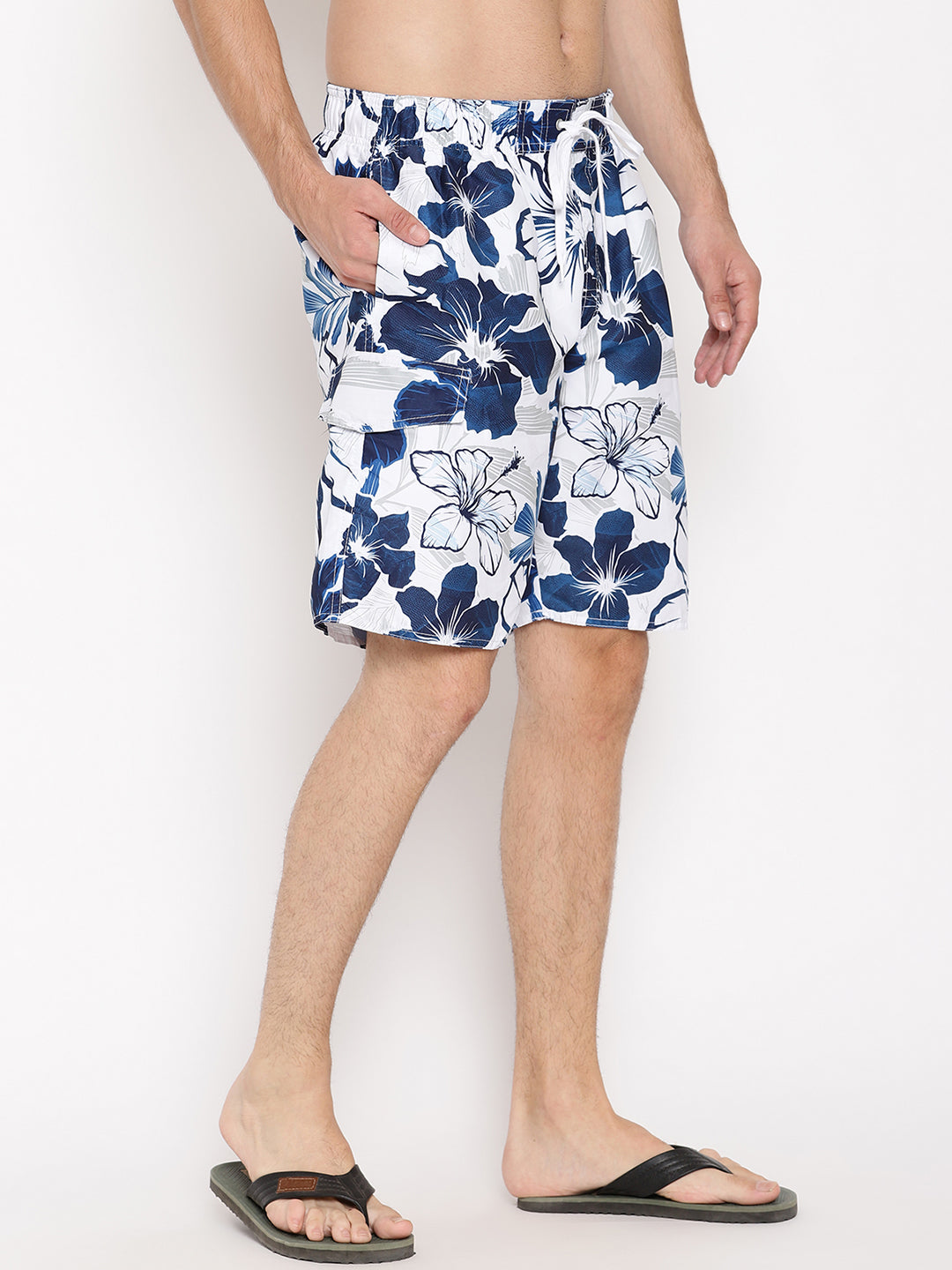 Wolfpack Men White Flower Print Swim Shorts Wolfpack