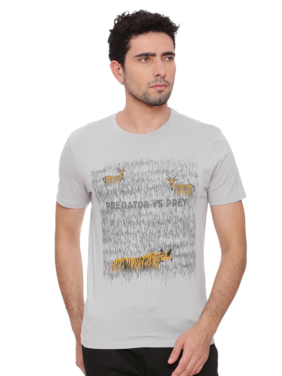 Wolfpack Men Light Grey Printed T-Shirt Wolfpack