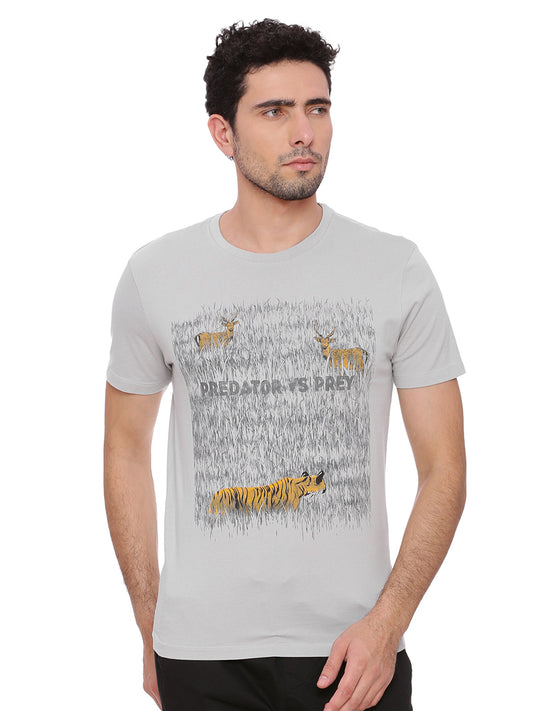 Wolfpack Men Light Grey Printed T-Shirt Wolfpack