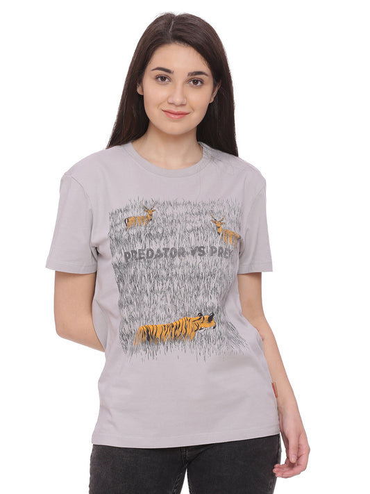 Wolfpack Women Light Grey Printed T-Shirt Wolfpack