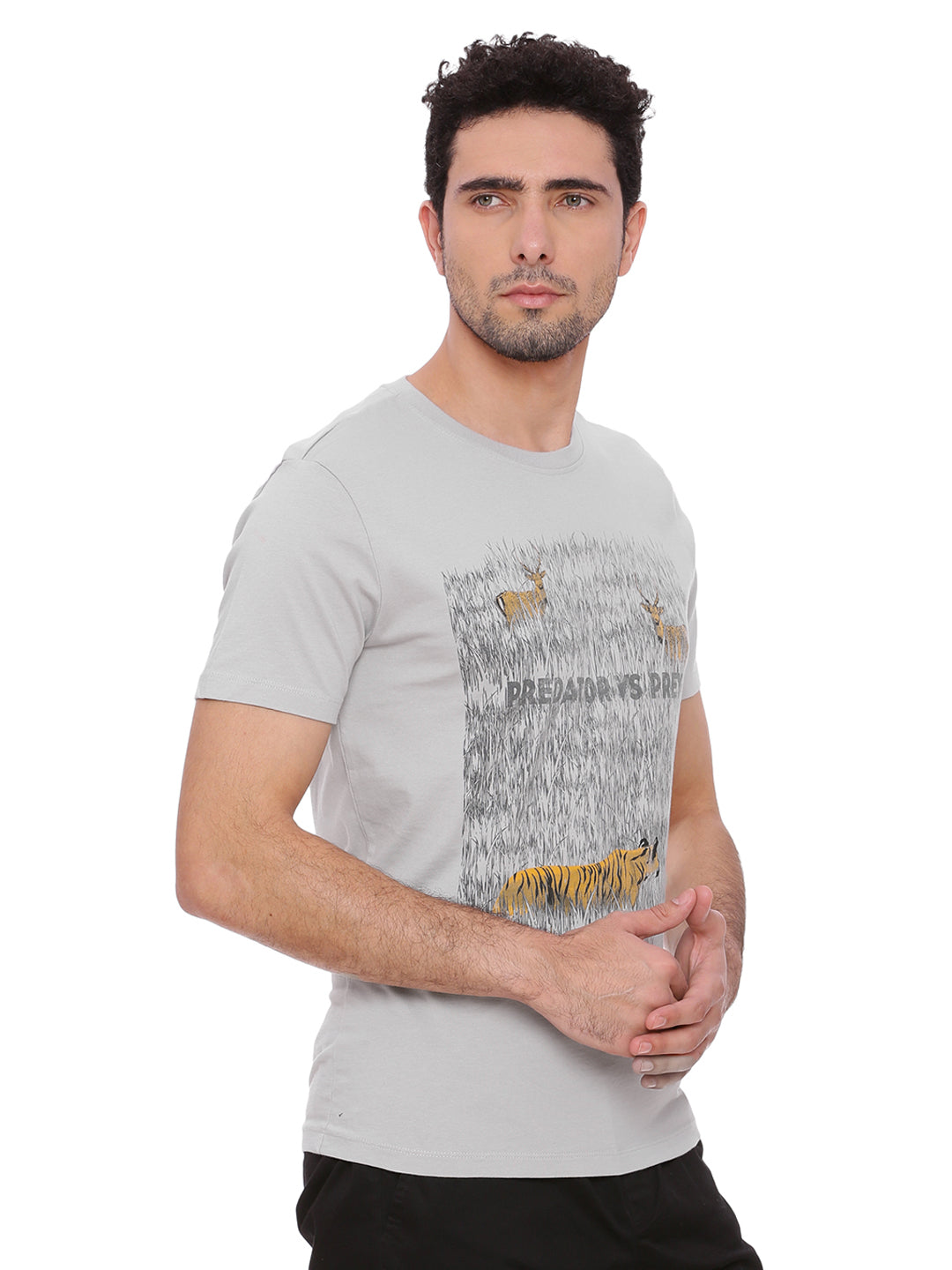 Wolfpack Men Light Grey Printed T-Shirt Wolfpack