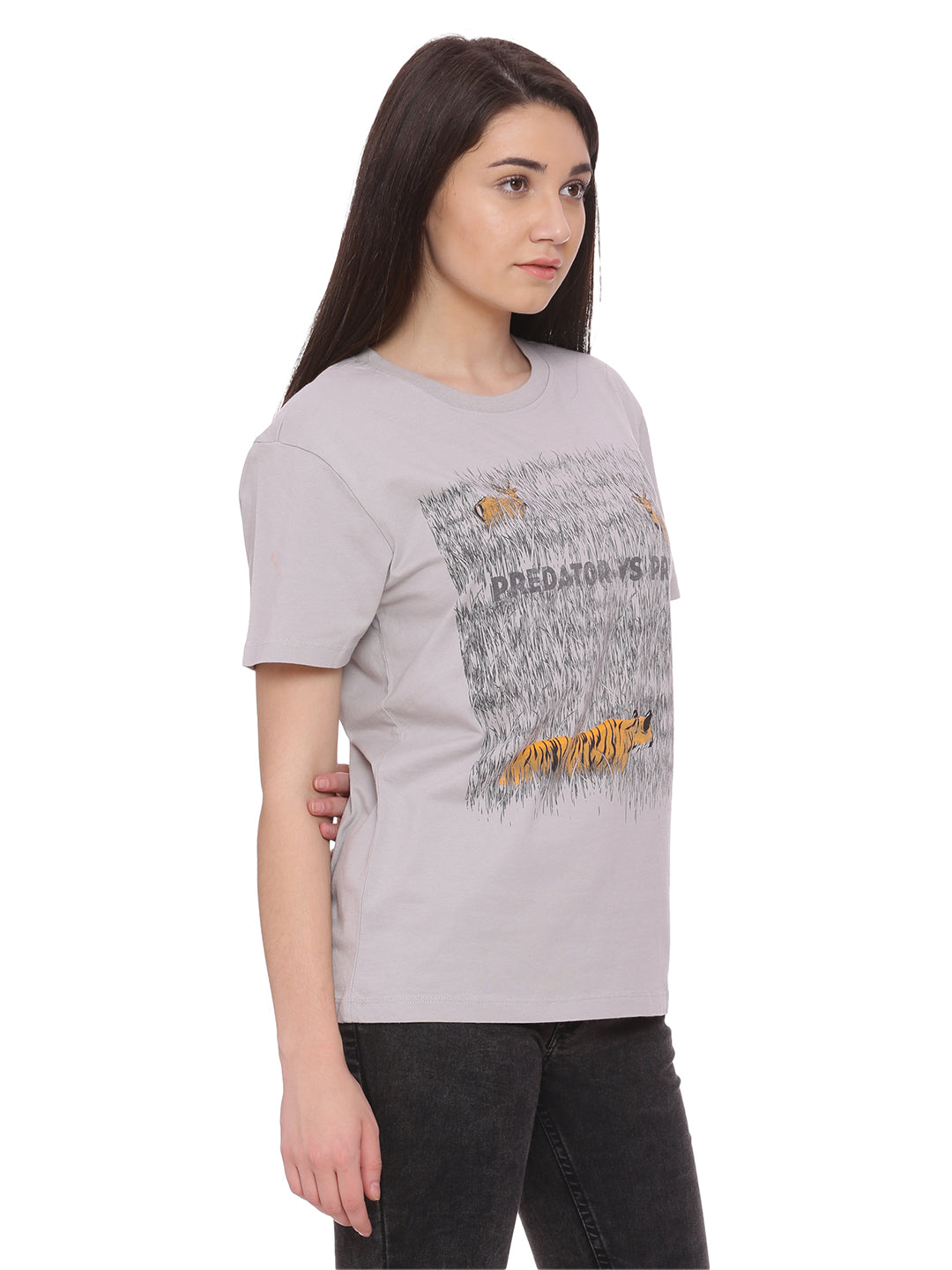 Wolfpack Women Light Grey Printed T-Shirt Wolfpack