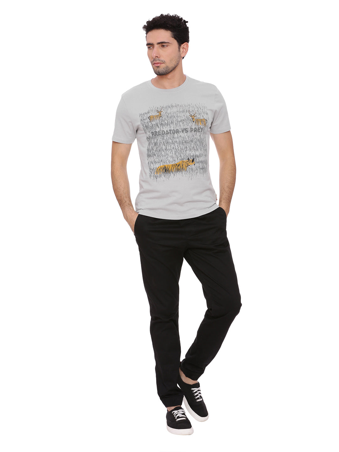 Wolfpack Men Light Grey Printed T-Shirt Wolfpack