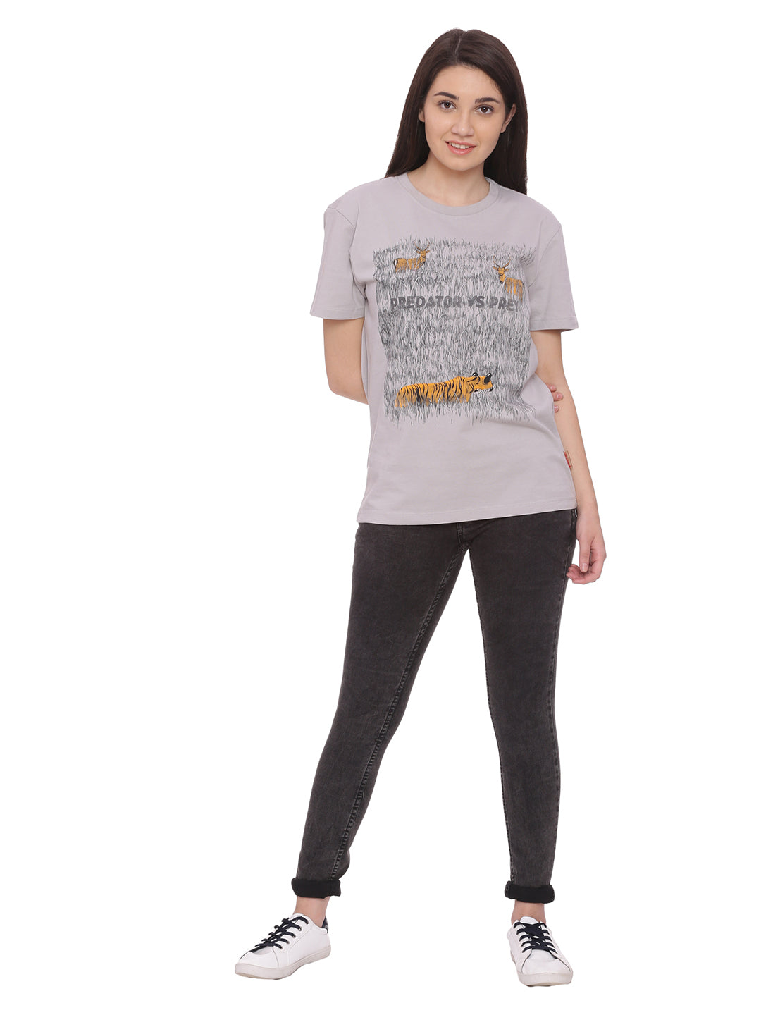 Wolfpack Women Light Grey Printed T-Shirt Wolfpack
