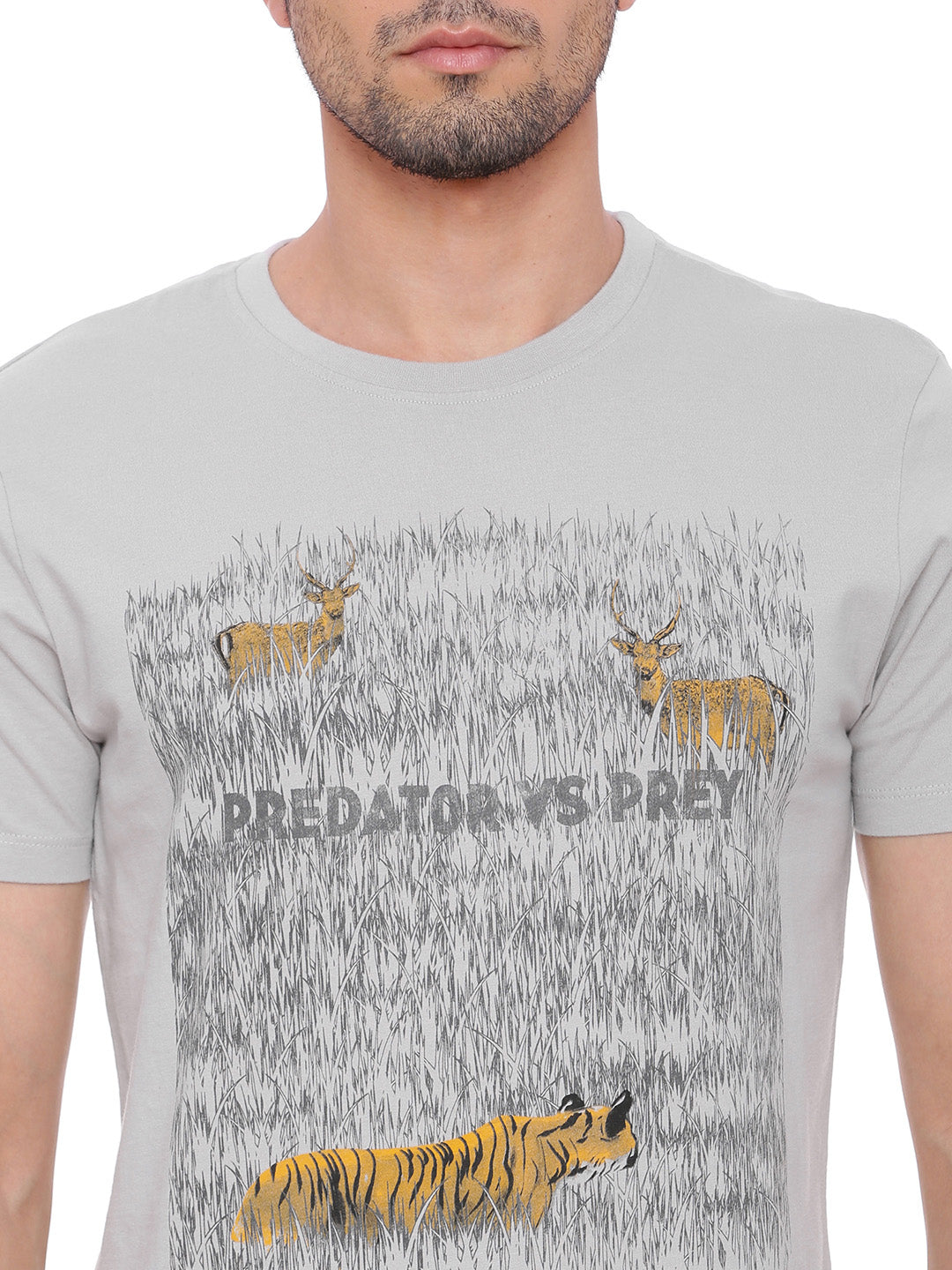 Wolfpack Men Light Grey Printed T-Shirt Wolfpack