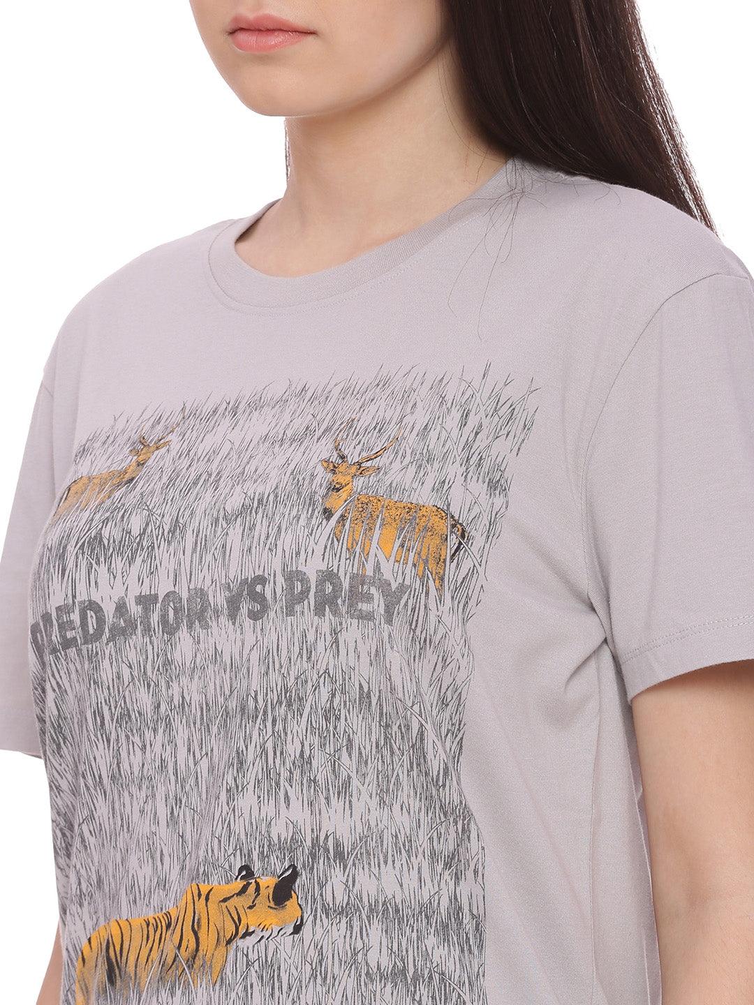 Wolfpack Women Light Grey Printed T-Shirt Wolfpack