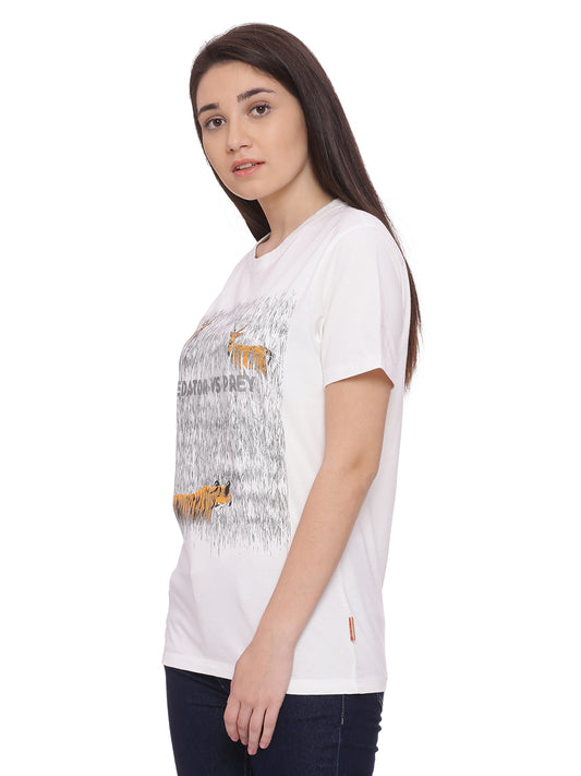 Wolfpack Women Off White Printed T-Shirt Wolfpack