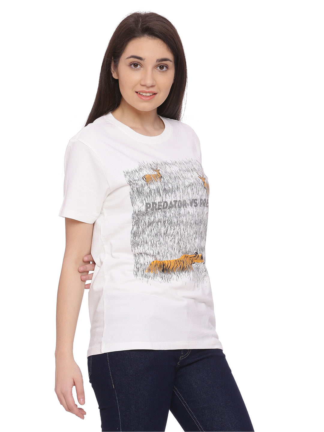 Wolfpack Women Off White Printed T-Shirt Wolfpack