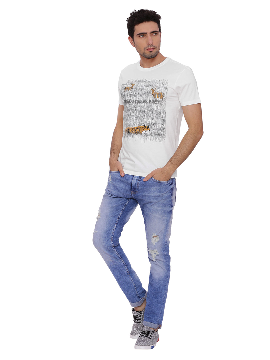 Wolfpack Men Off White Printed T-Shirt Wolfpack