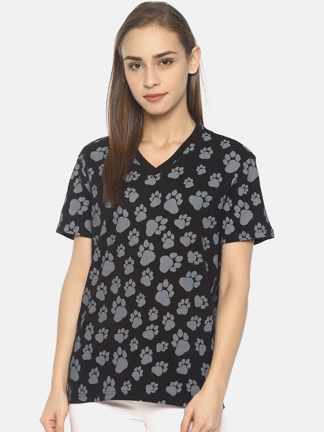 Wolfpack Women Black Pug Mark Printed T-Shirt Wolfpack