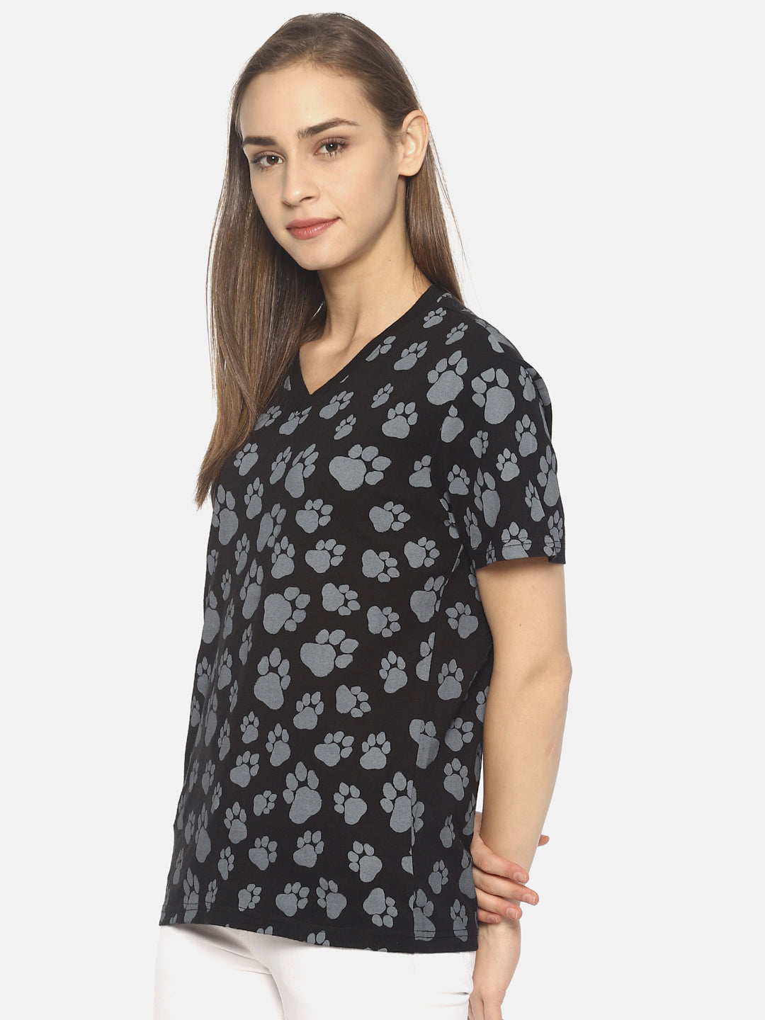 Wolfpack Women Black Pug Mark Printed T-Shirt Wolfpack