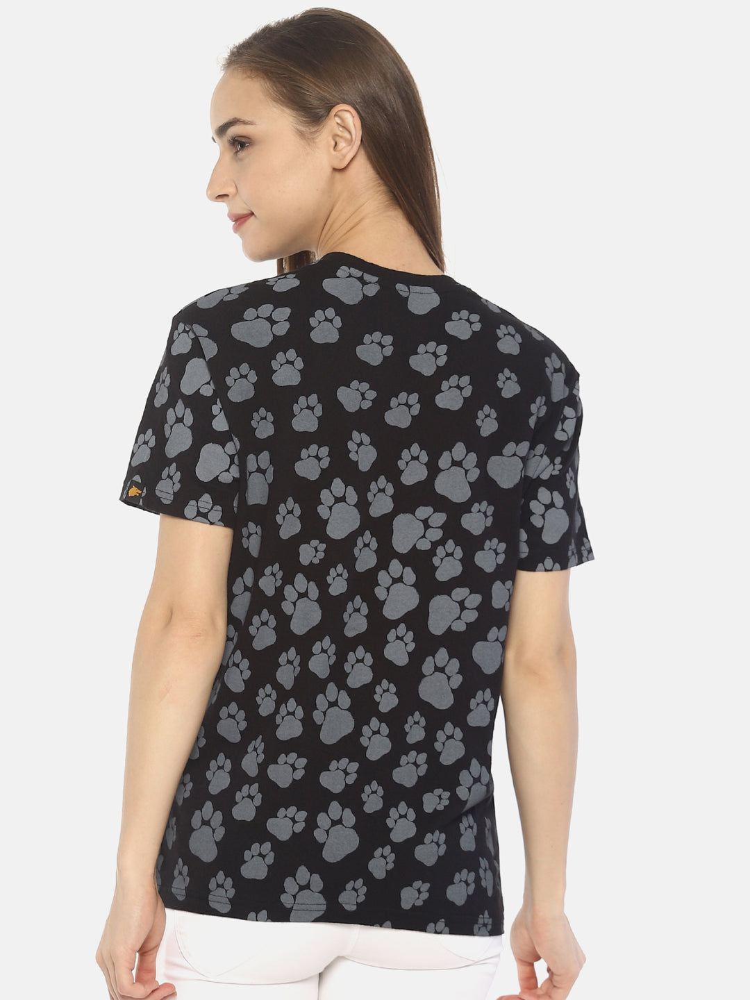 Wolfpack Women Black Pug Mark Printed T-Shirt Wolfpack