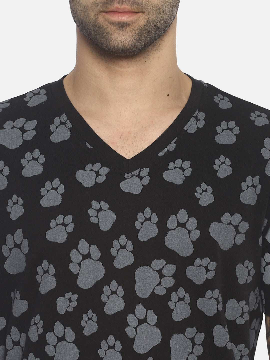 Wolfpack Men V Neck Black Printed T-Shirt Wolfpack