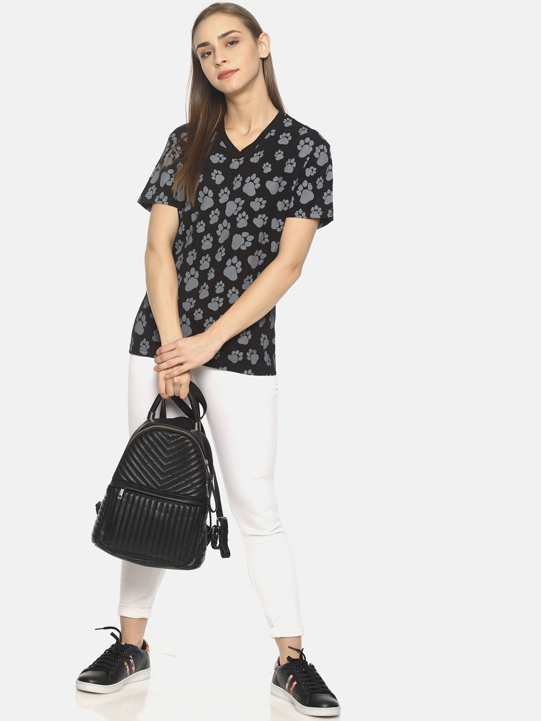 Wolfpack Women Black Pug Mark Printed T-Shirt Wolfpack