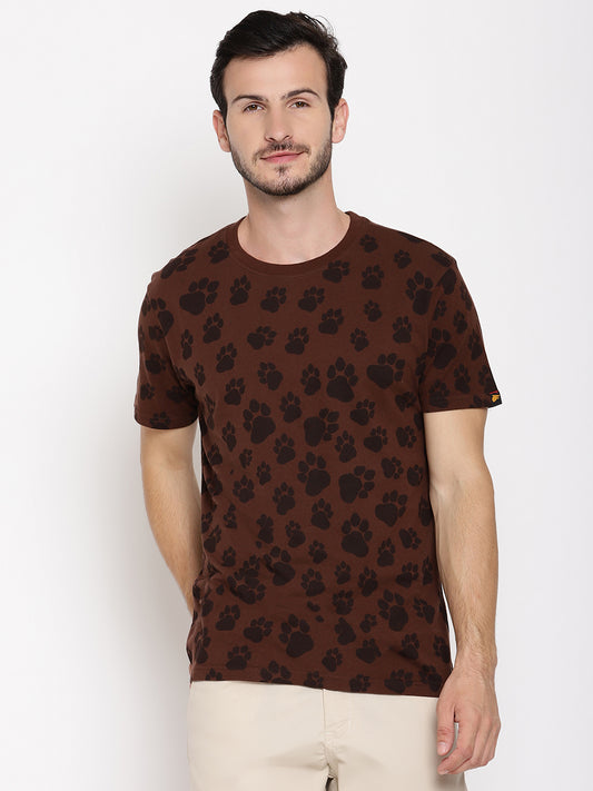 Pug Mark Choco Brown Printed Men T-Shirt Wolfpack