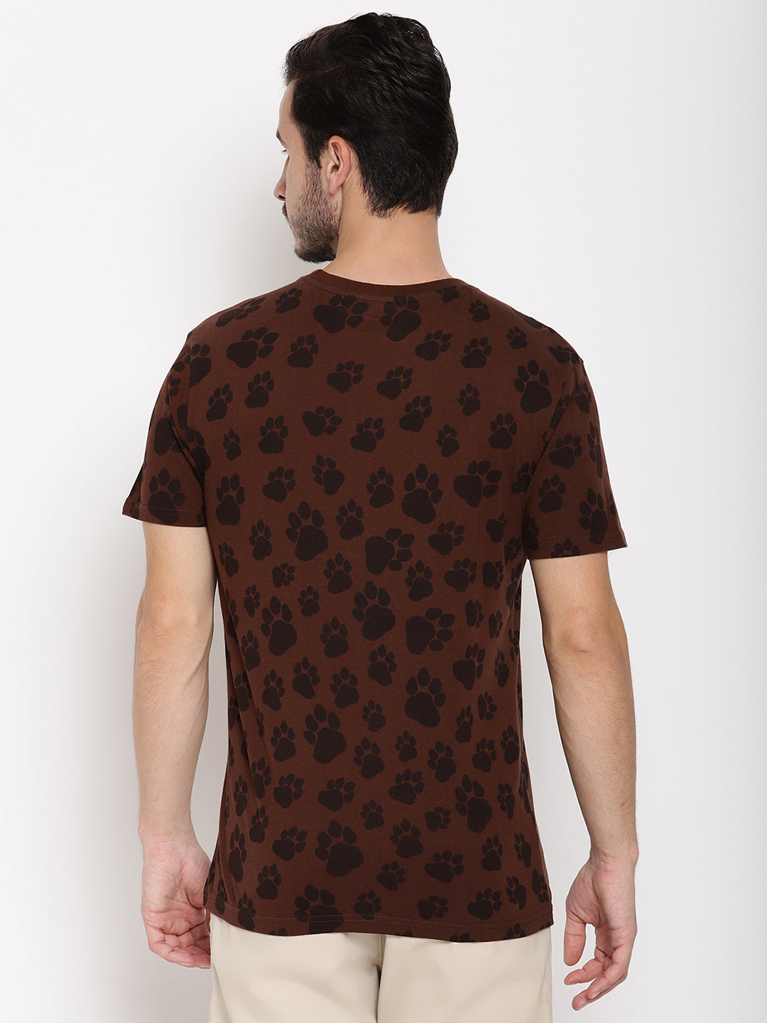 Pug Mark Choco Brown Printed Men T-Shirt Wolfpack