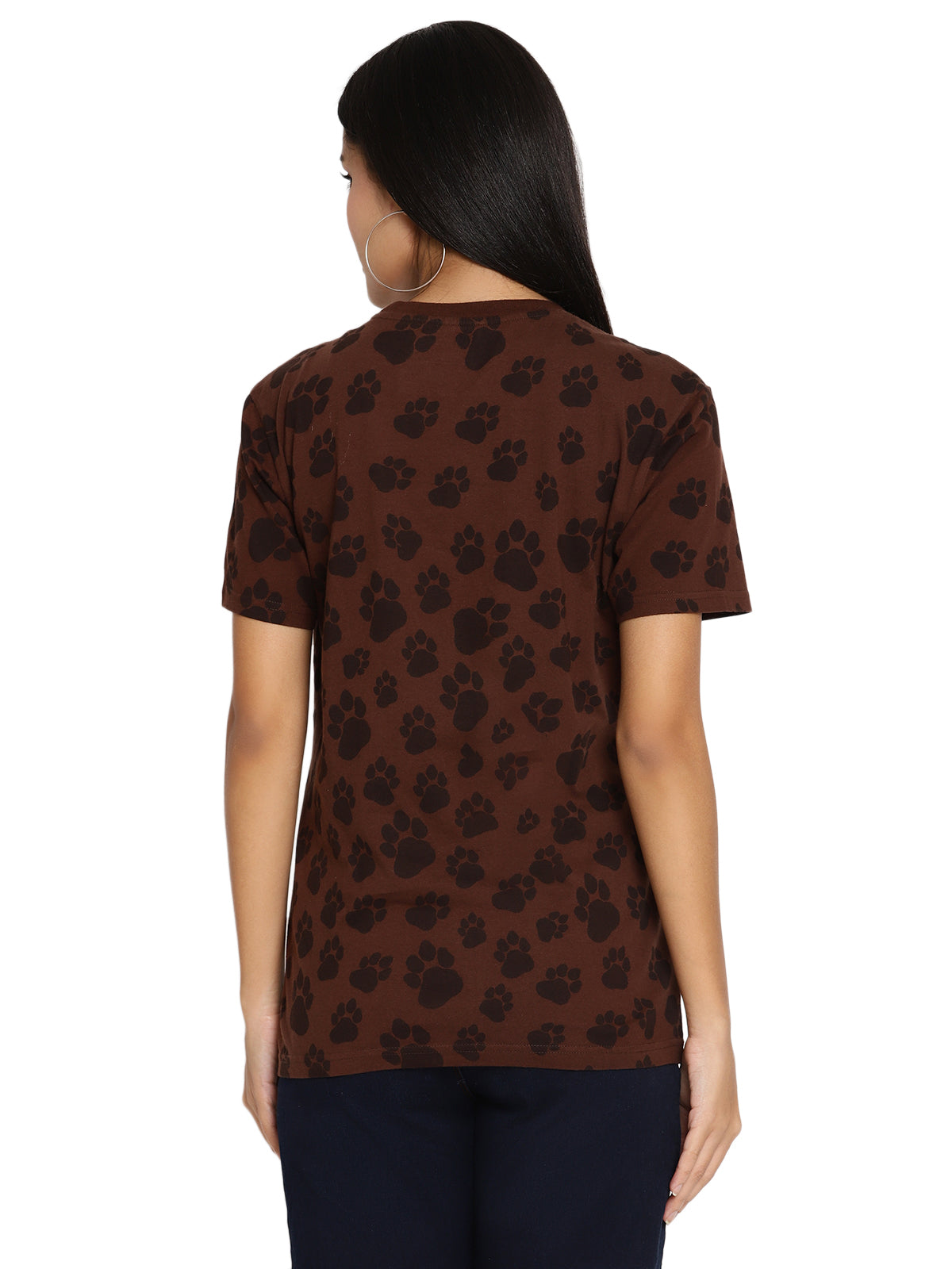 Wolfpack Pug Mark Choco Brown Printed Women T-Shirt Wolfpack