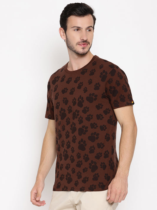 Pug Mark Choco Brown Printed Men T-Shirt Wolfpack