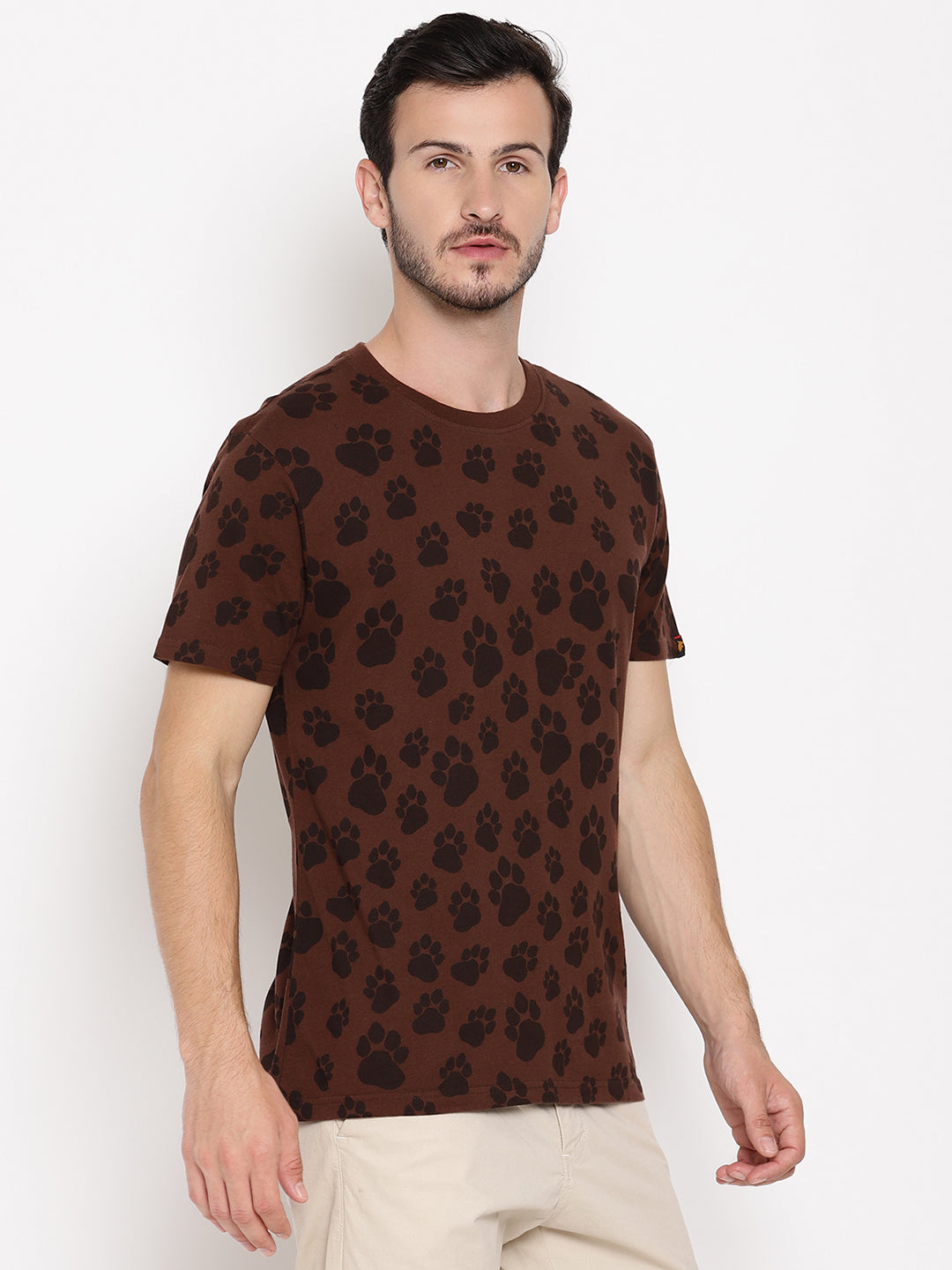 Pug Mark Choco Brown Printed Men T-Shirt Wolfpack