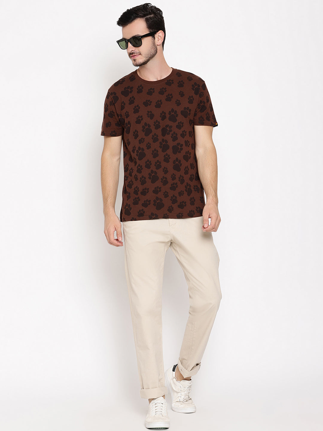 Pug Mark Choco Brown Printed Men T-Shirt Wolfpack