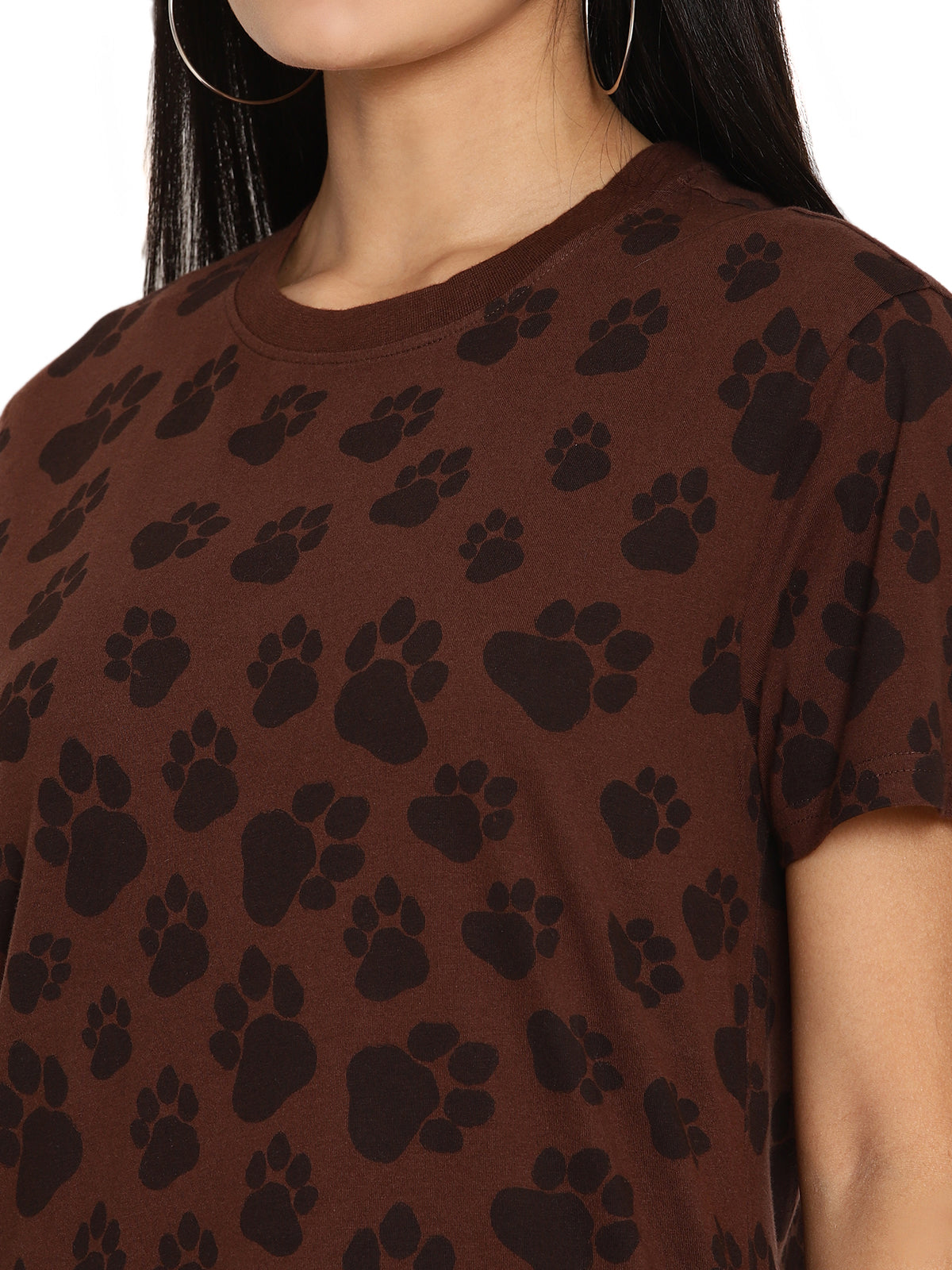 Wolfpack Pug Mark Choco Brown Printed Women T-Shirt Wolfpack