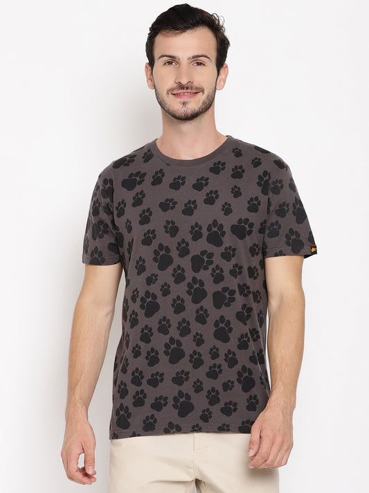 Pug Mark Dark Grey Printed Men T-Shirt Wolfpack