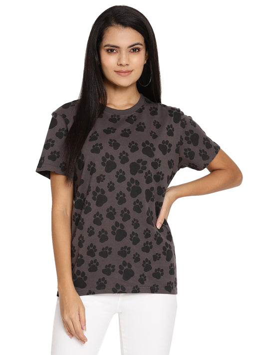Wolfpack Pug Mark Dark Grey Printed Women T-Shirt Wolfpack